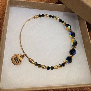 Alex and Ani Black and Gold with Blue/Green Sheen Beaded Expandable Bracelet